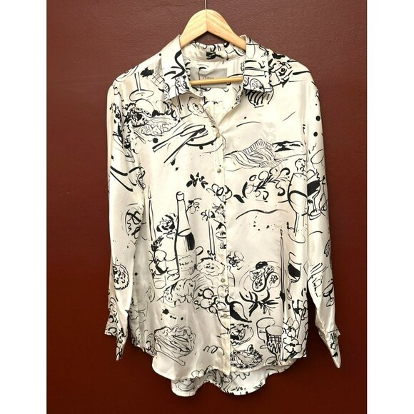 Asceno The London PJ Top M Riviera Silk Black & White Wine...
